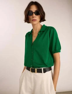 Pure Cotton Collared Short Sleeve Cardigan