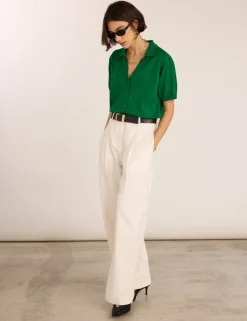 Pure Cotton Collared Short Sleeve Cardigan