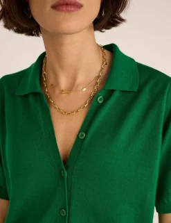 Pure Cotton Collared Short Sleeve Cardigan