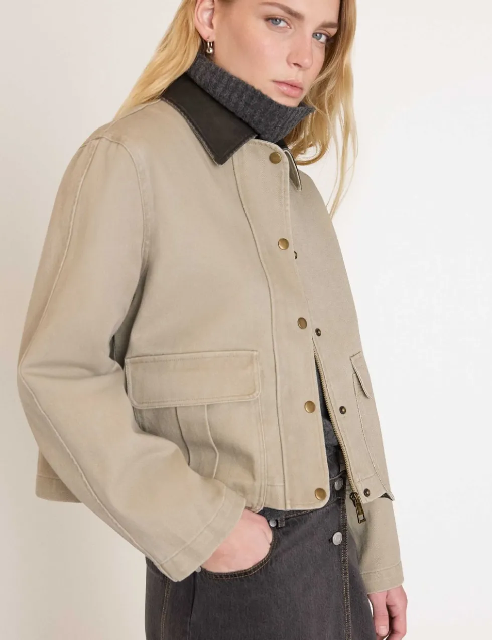 Pure Cotton Collared Utility Jacket