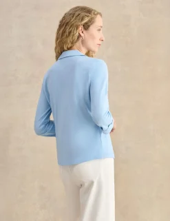 Pure Cotton Collared V-Neck 3/4 Sleeve Shirt