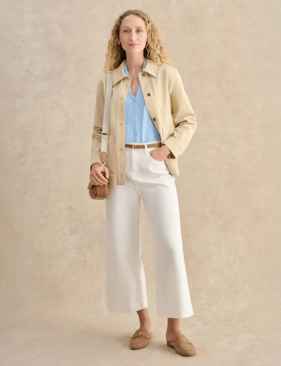 Pure Cotton Collared V-Neck 3/4 Sleeve Shirt