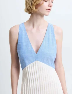 Pure Cotton Colour Block Midi Skater Dress