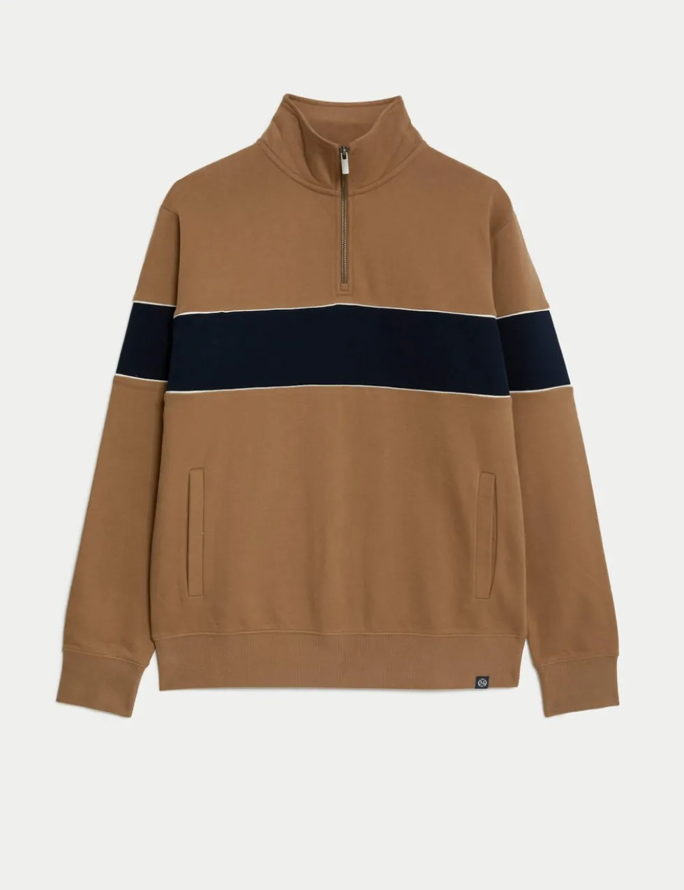 Pure Cotton Colour Block Half Zip Sweatshirt