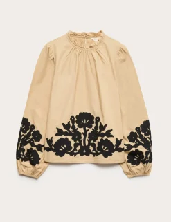 Pure Cotton Contrast Applique Blouse