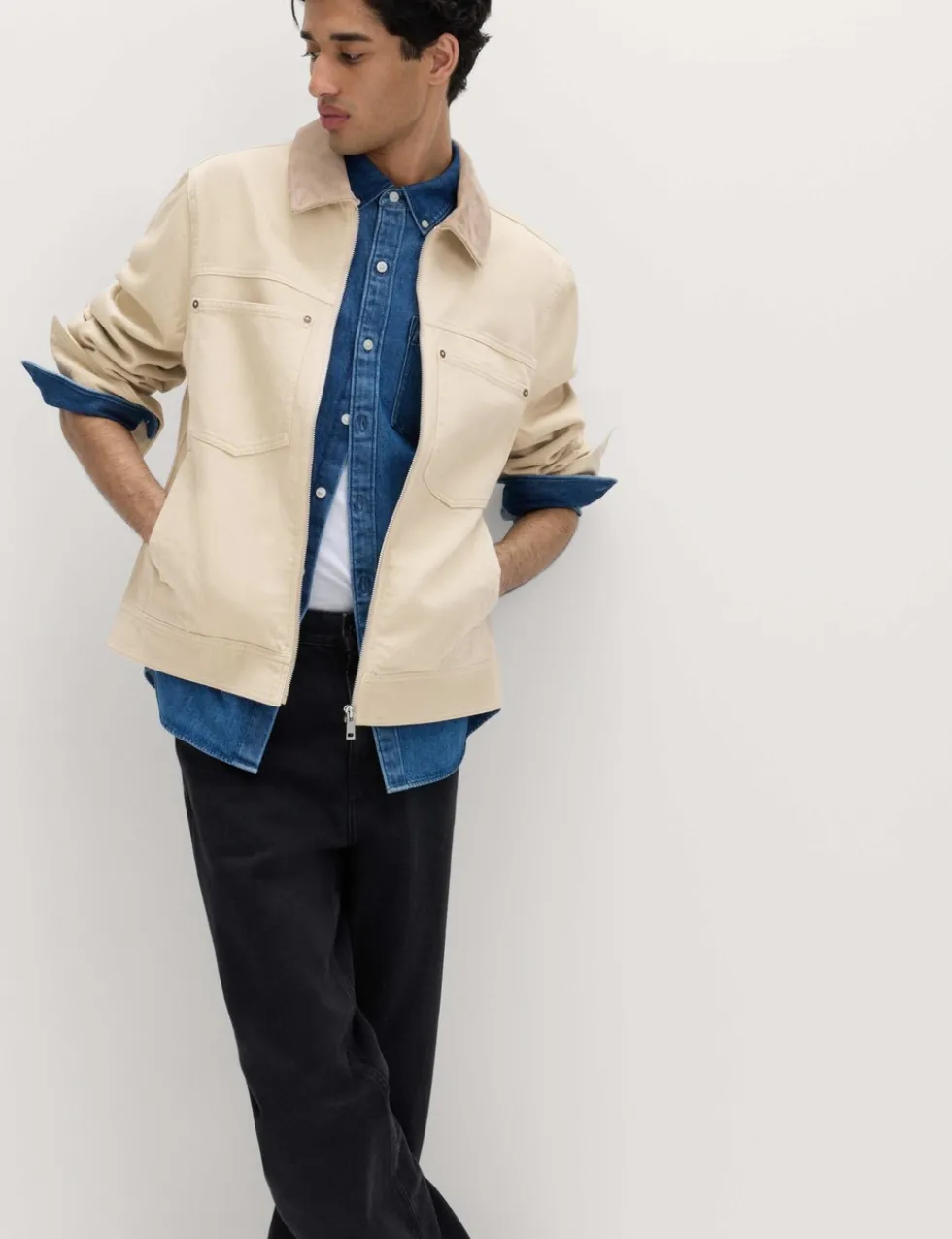 Pure Cotton Contrast Collar Denim Trucker