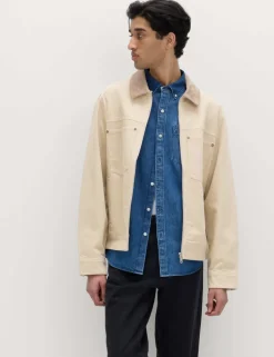 Pure Cotton Contrast Collar Denim Trucker
