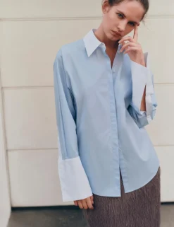 Pure Cotton Contrast Detail Oversized Shirt