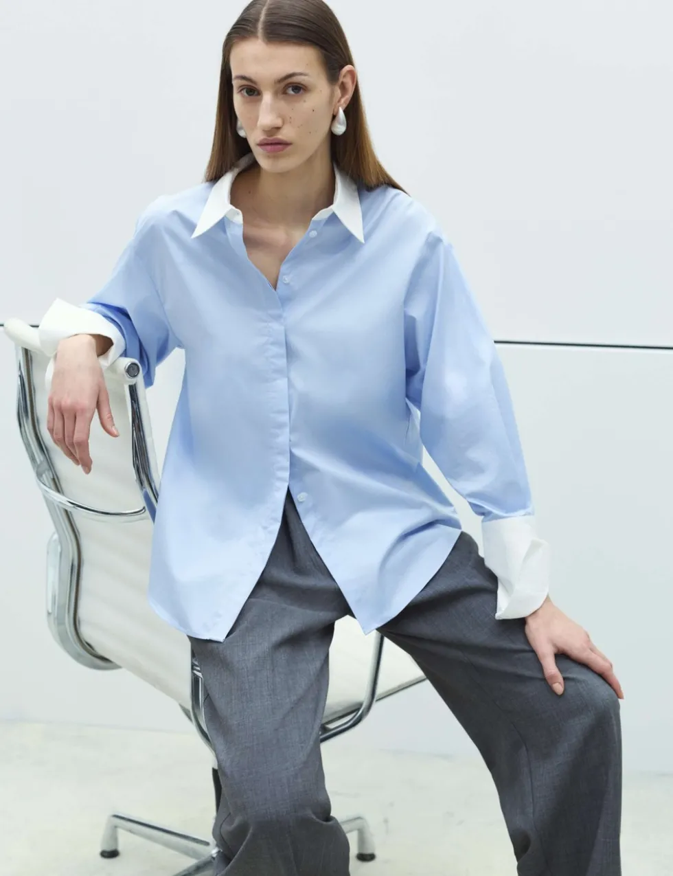 Pure Cotton Contrast Detail Oversized Shirt