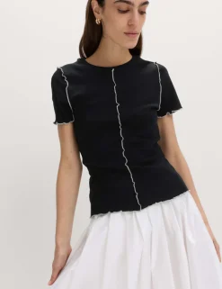 Pure Cotton Contrast Seam T-Shirt