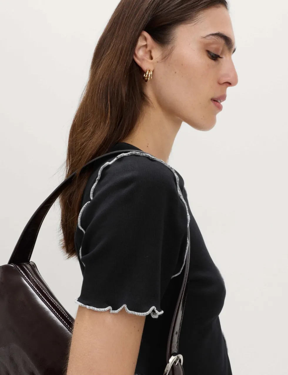 Pure Cotton Contrast Seam T-Shirt