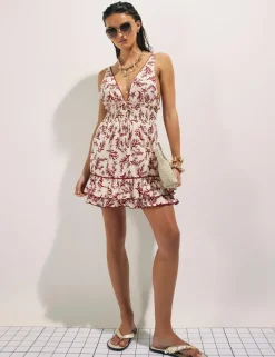 Pure Cotton Coral Print Mini Beach Dress