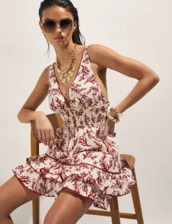Pure Cotton Coral Print Mini Beach Dress