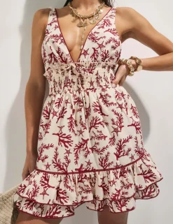 Pure Cotton Coral Print Mini Beach Dress