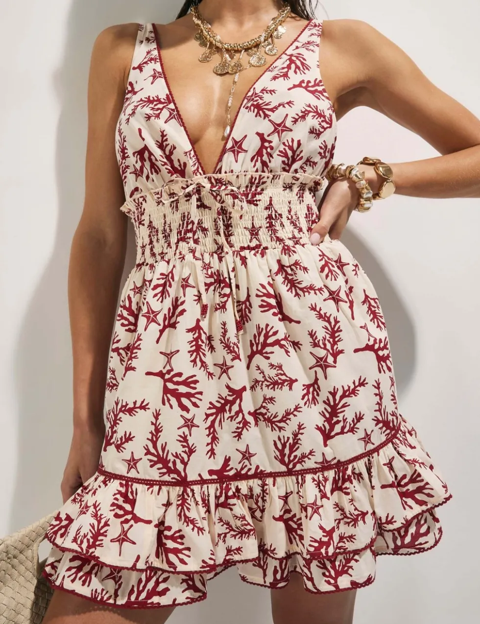 Pure Cotton Coral Print Mini Beach Dress