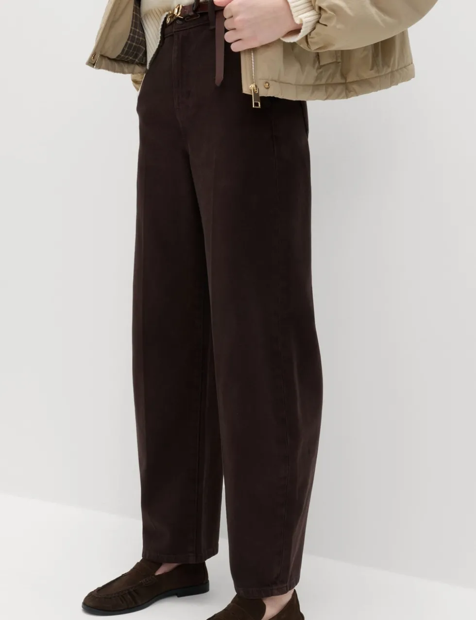 Pure Cotton Crease Front Barrel Leg Trousers