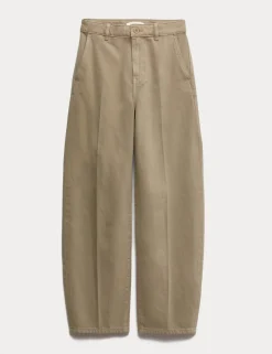Pure Cotton Crease Front Barrel Leg Trousers