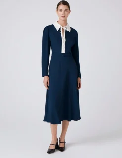Pure Cotton Crepe Collared Midi Dress