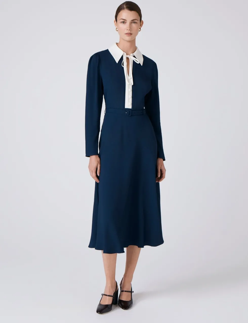Pure Cotton Crepe Collared Midi Dress