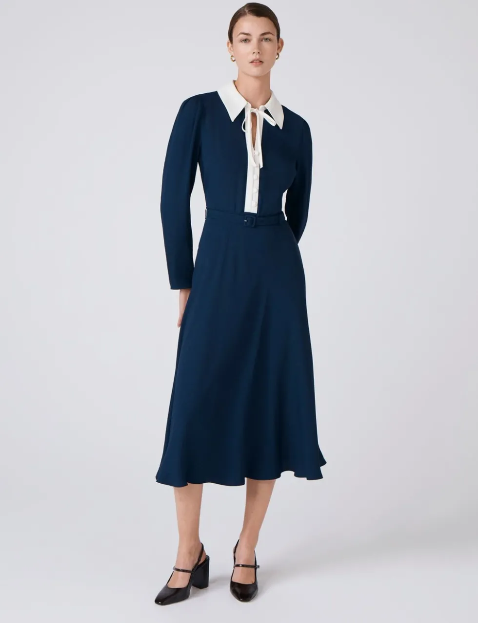 Pure Cotton Crepe Collared Midi Dress