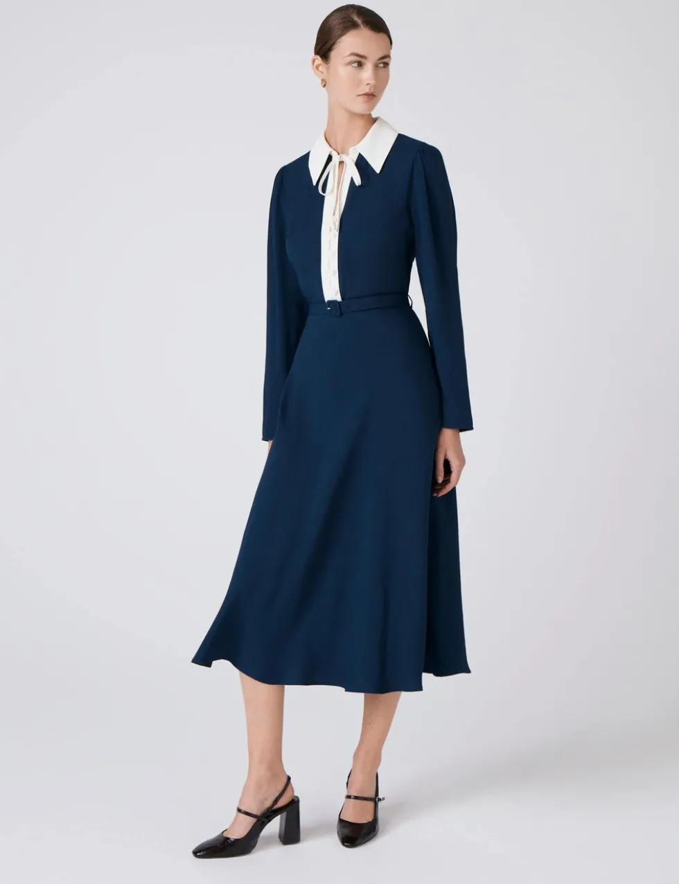 Pure Cotton Crepe Collared Midi Dress