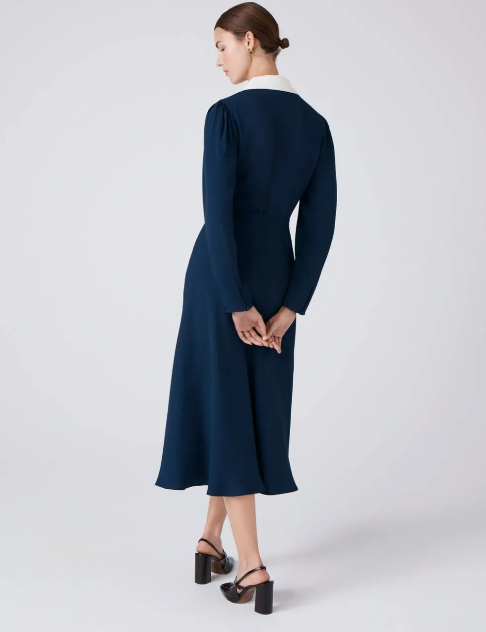 Pure Cotton Crepe Collared Midi Dress