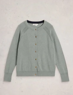 Pure Cotton Crew Neck Button Front Cardigan