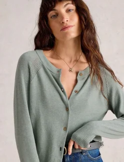 Pure Cotton Crew Neck Button Front Cardigan
