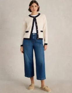 Pure Cotton Crew Neck Button Front Cardigan