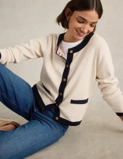 Pure Cotton Crew Neck Button Front Cardigan
