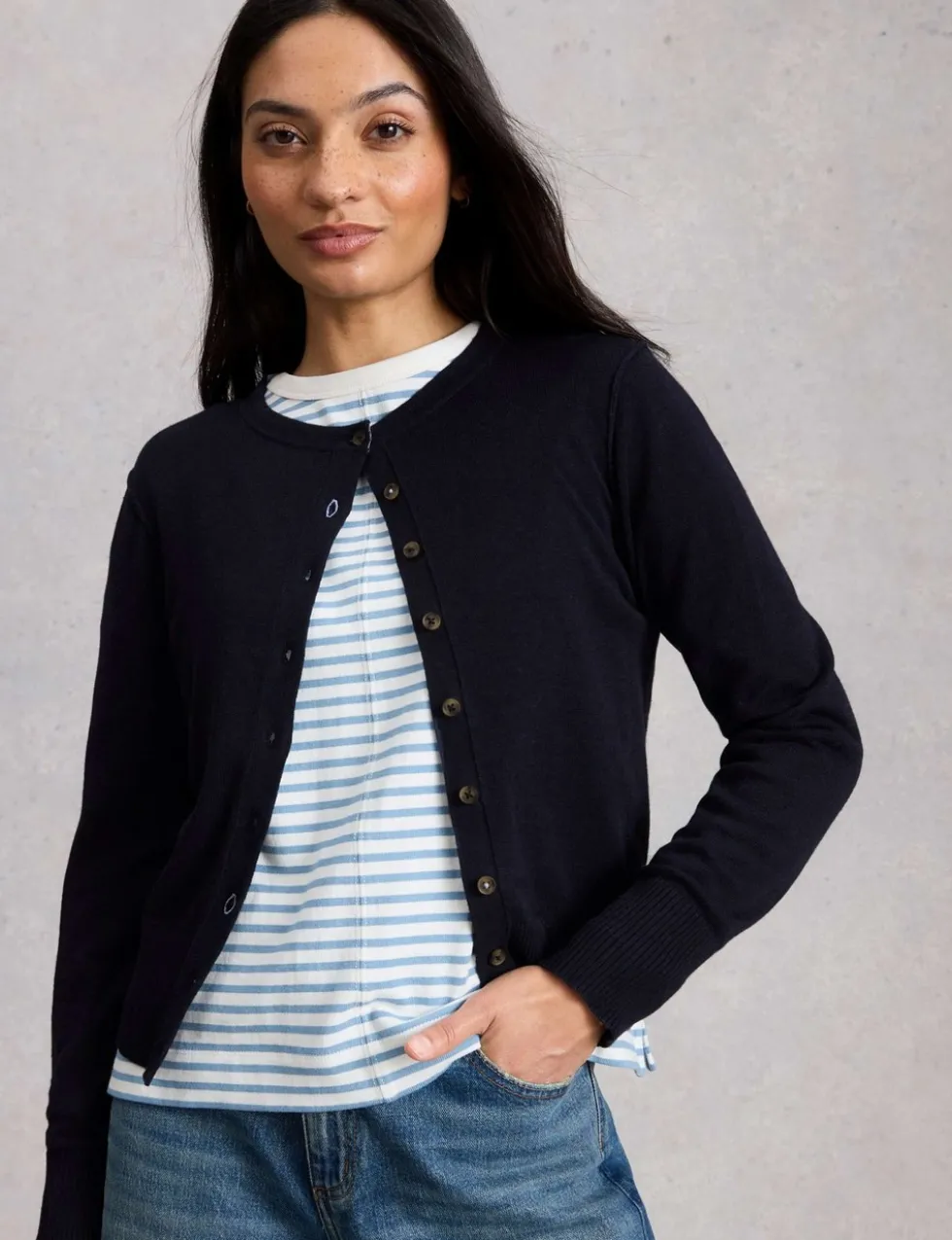 Pure Cotton Crew Neck Button Through Cardigan