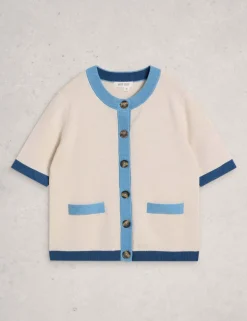 Pure Cotton Crew Neck Button Through Cardigan