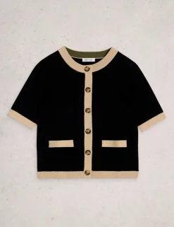 Pure Cotton Crew Neck Button Front Cardigan