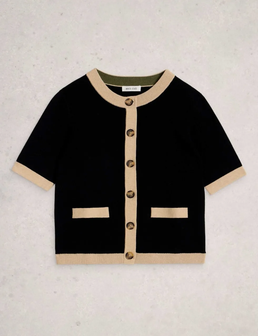Pure Cotton Crew Neck Button Front Cardigan