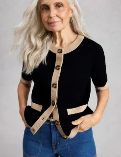 Pure Cotton Crew Neck Button Front Cardigan