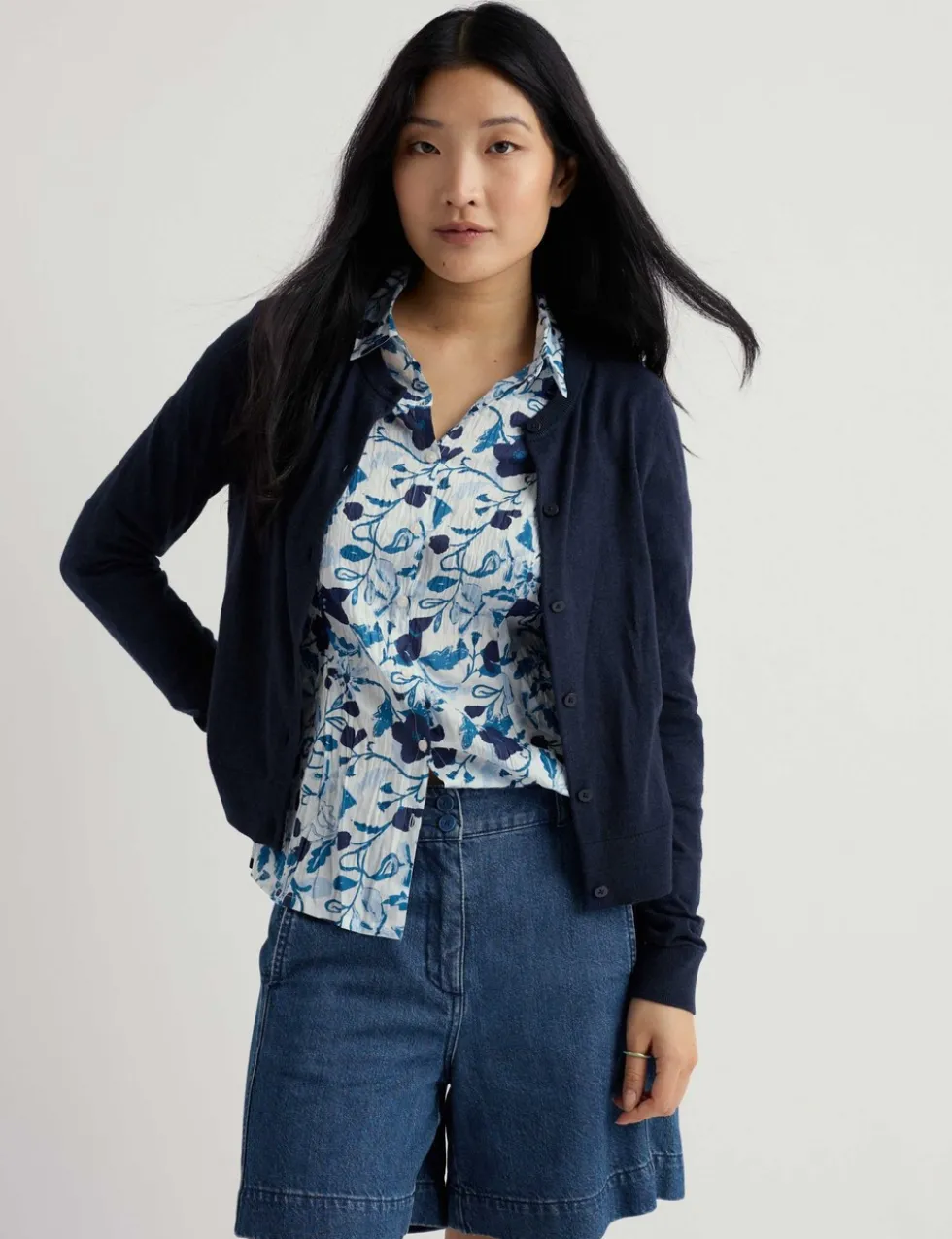 Pure Cotton Crew Neck Cardigan