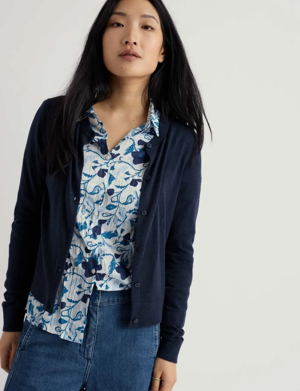 Pure Cotton Crew Neck Cardigan