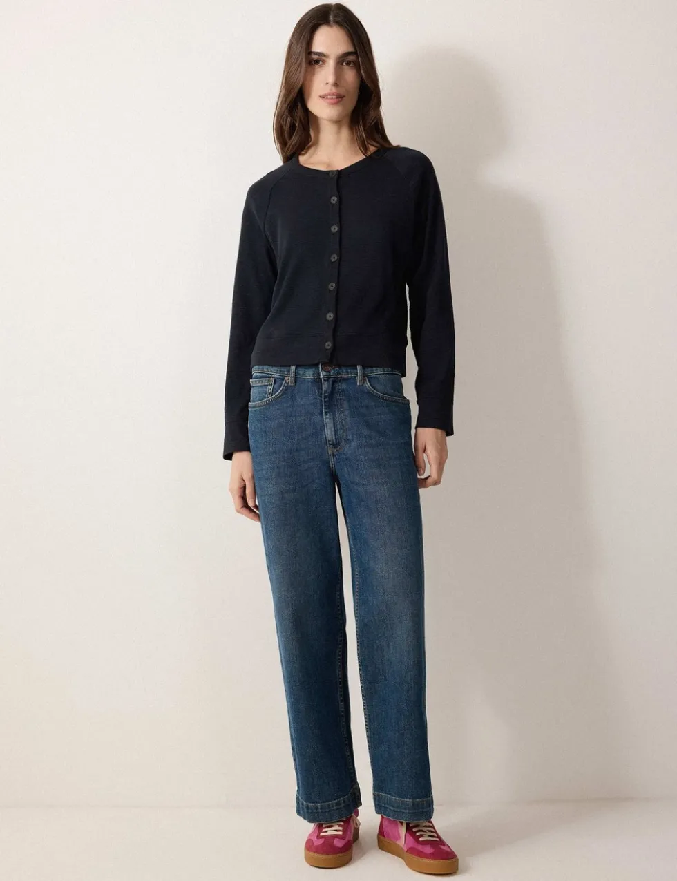 Pure Cotton Crew Neck Cardigan