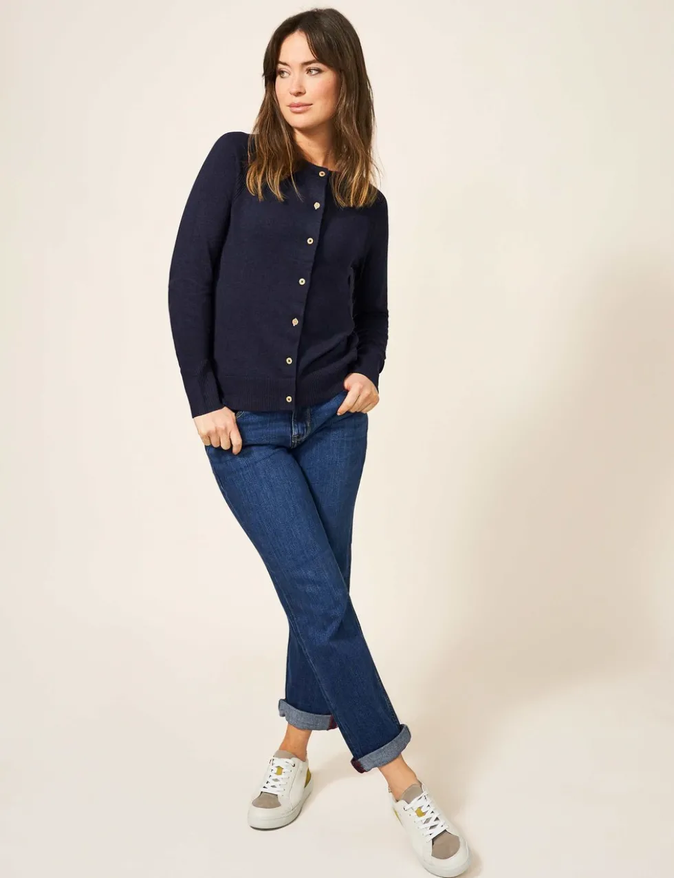 Pure Cotton Crew Neck Cardigan