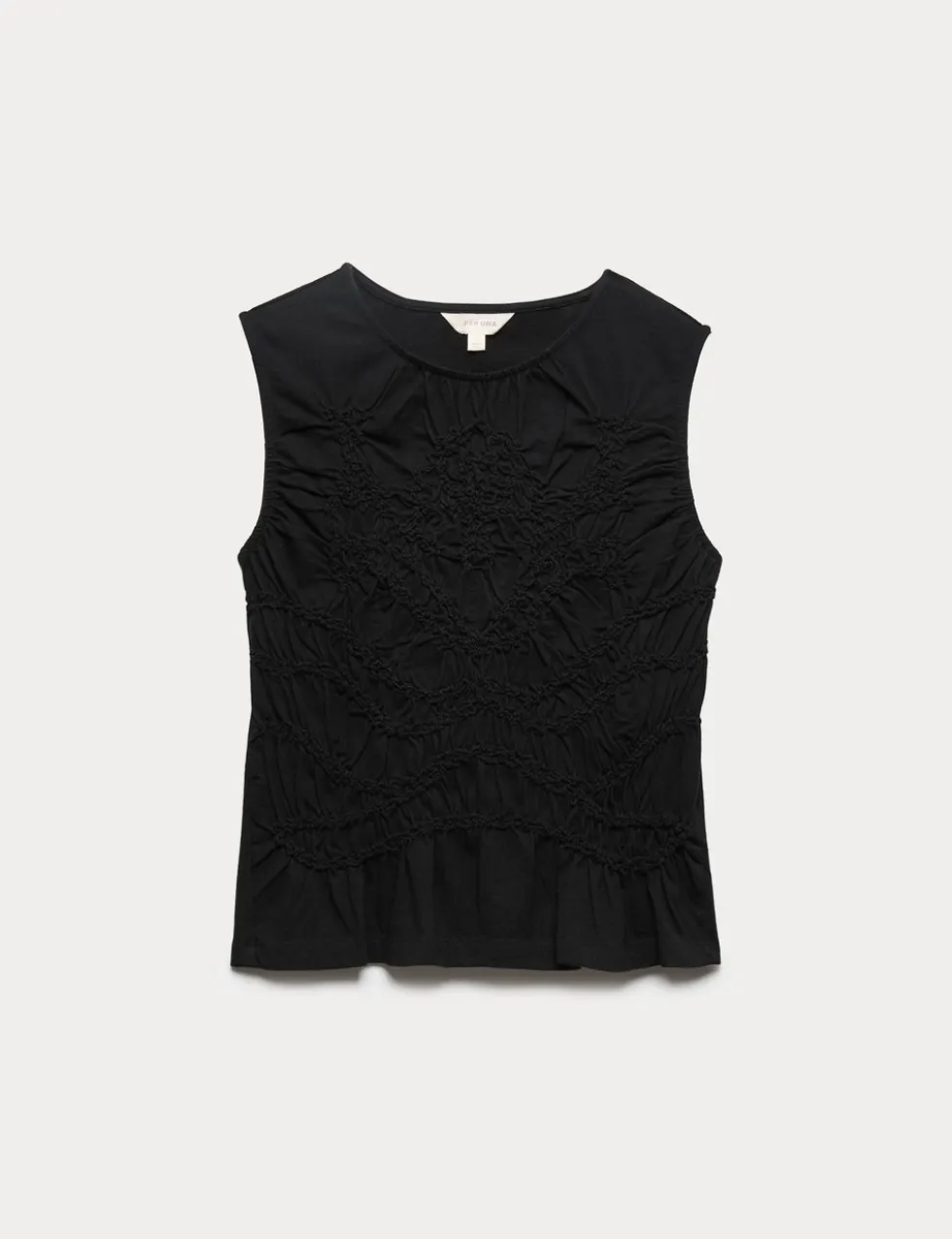 Pure Cotton Crew Neck Shirred Front Top