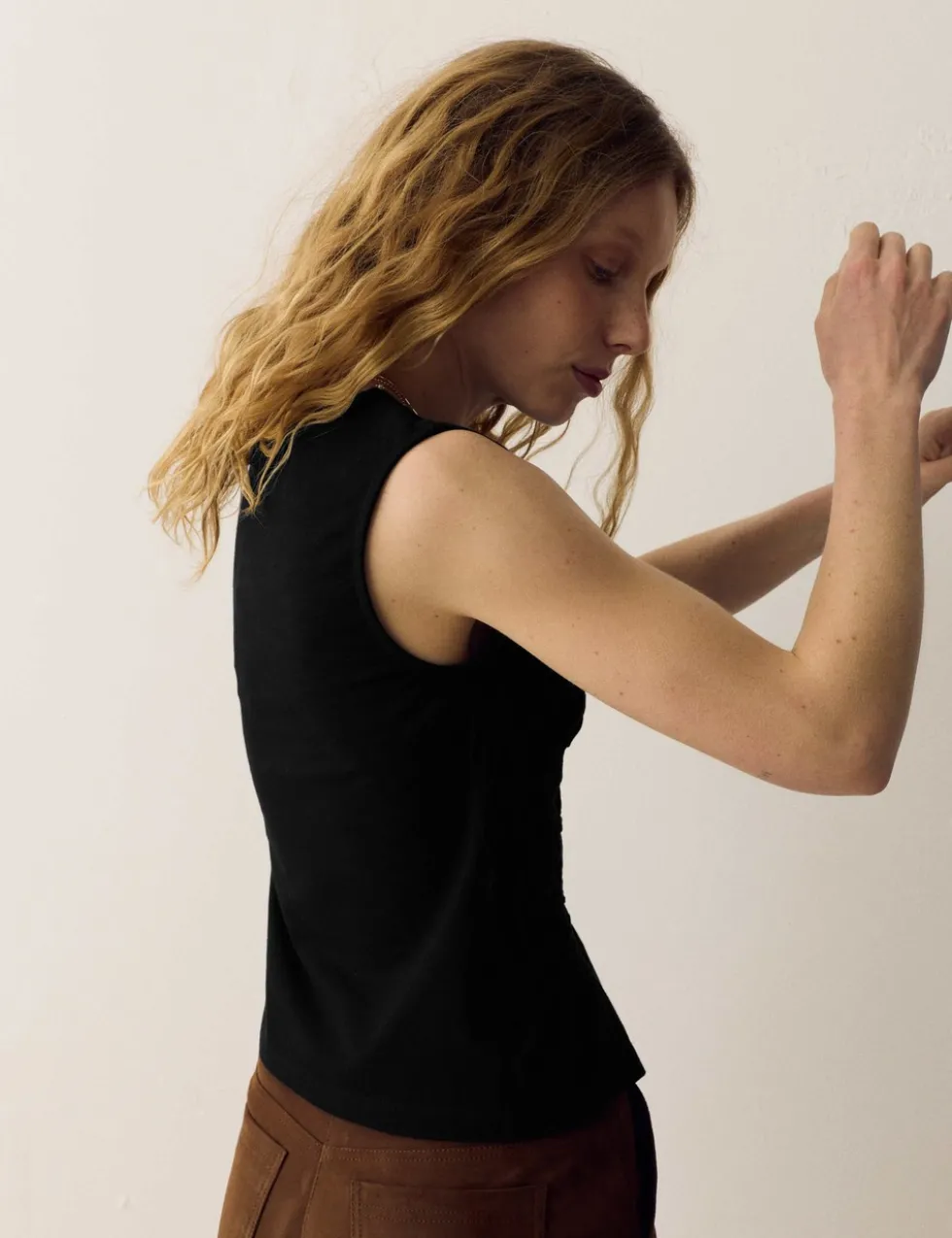 Pure Cotton Crew Neck Shirred Front Top