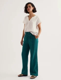 Pure Cotton Crinkle Wide Leg Beach Trousers