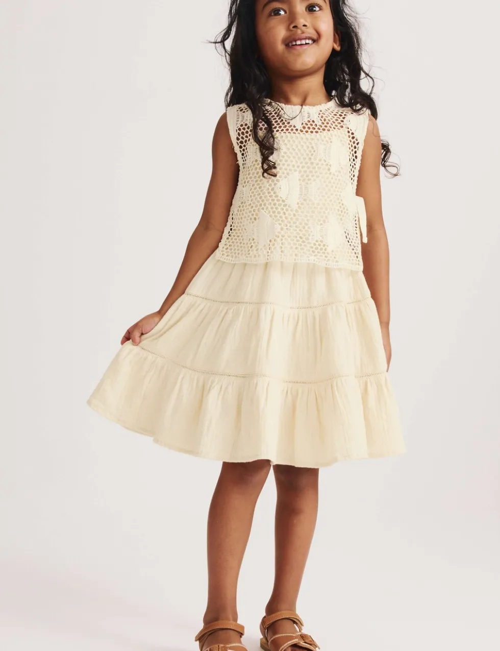 Pure Cotton Crochet Fish Sleeveless Dress (2-10 Yrs)