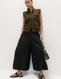 Pure Cotton Cropped Palazzo Trousers
