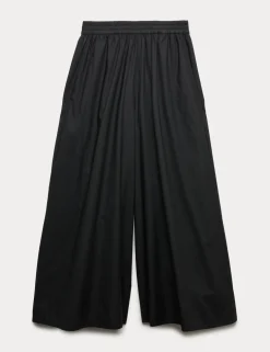Pure Cotton Cropped Palazzo Trousers