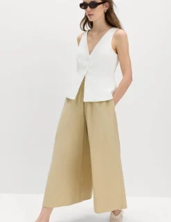 Pure Cotton Cropped Palazzo Trousers