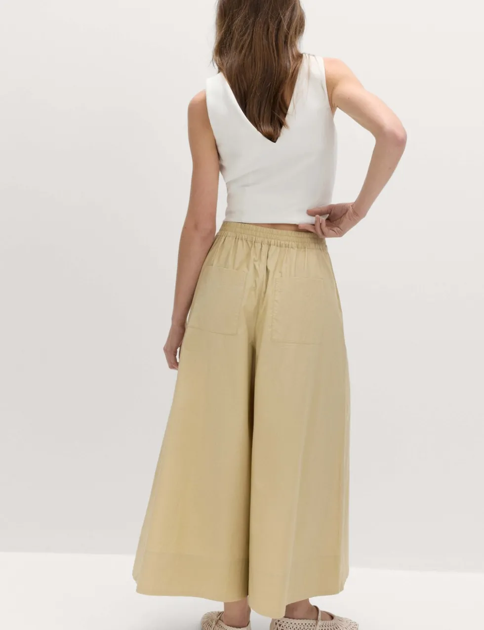 Pure Cotton Cropped Palazzo Trousers