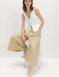 Pure Cotton Cropped Palazzo Trousers