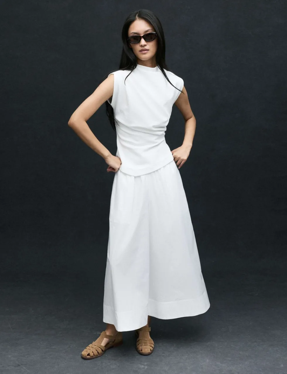 Pure Cotton Cropped Palazzo Trousers