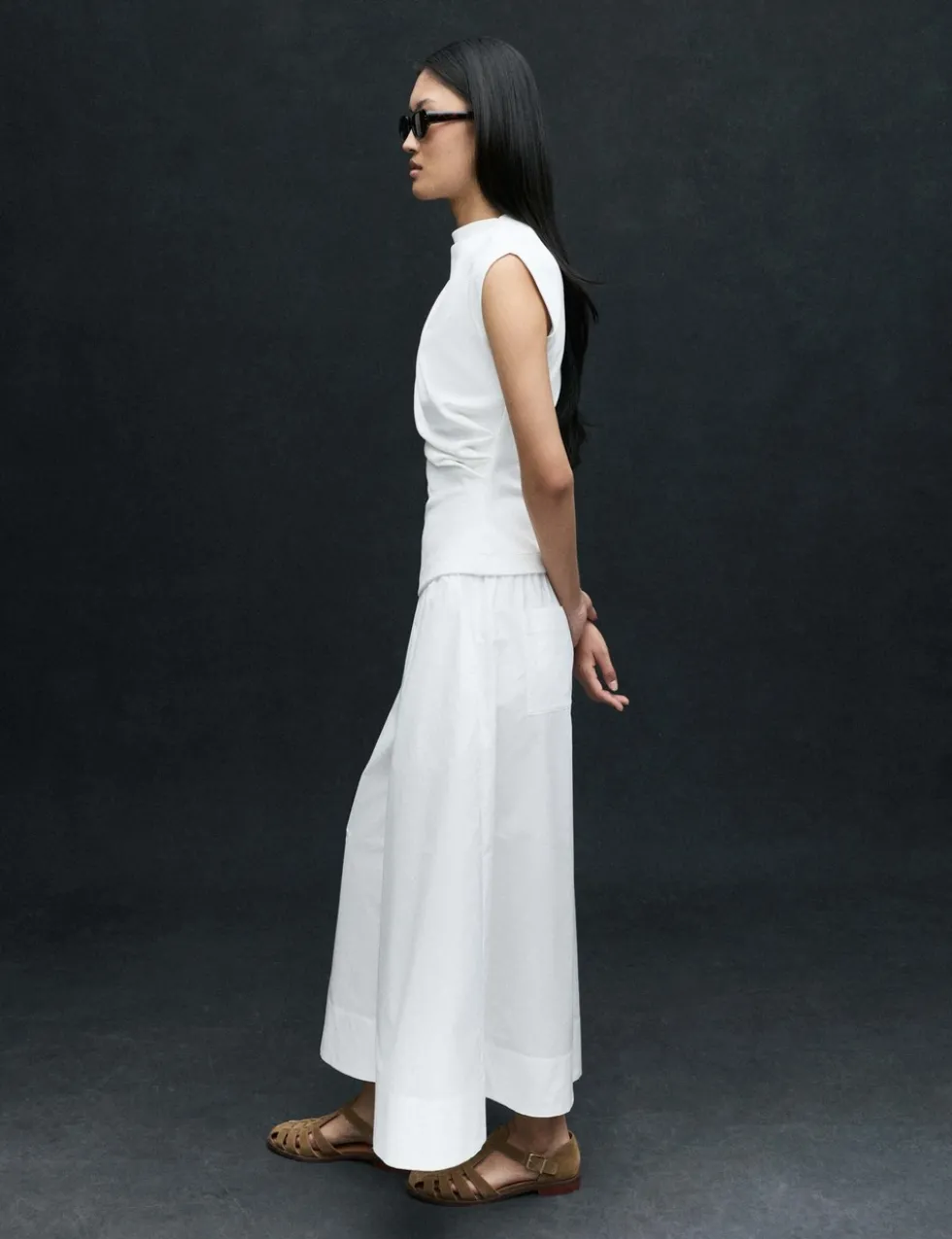 Pure Cotton Cropped Palazzo Trousers